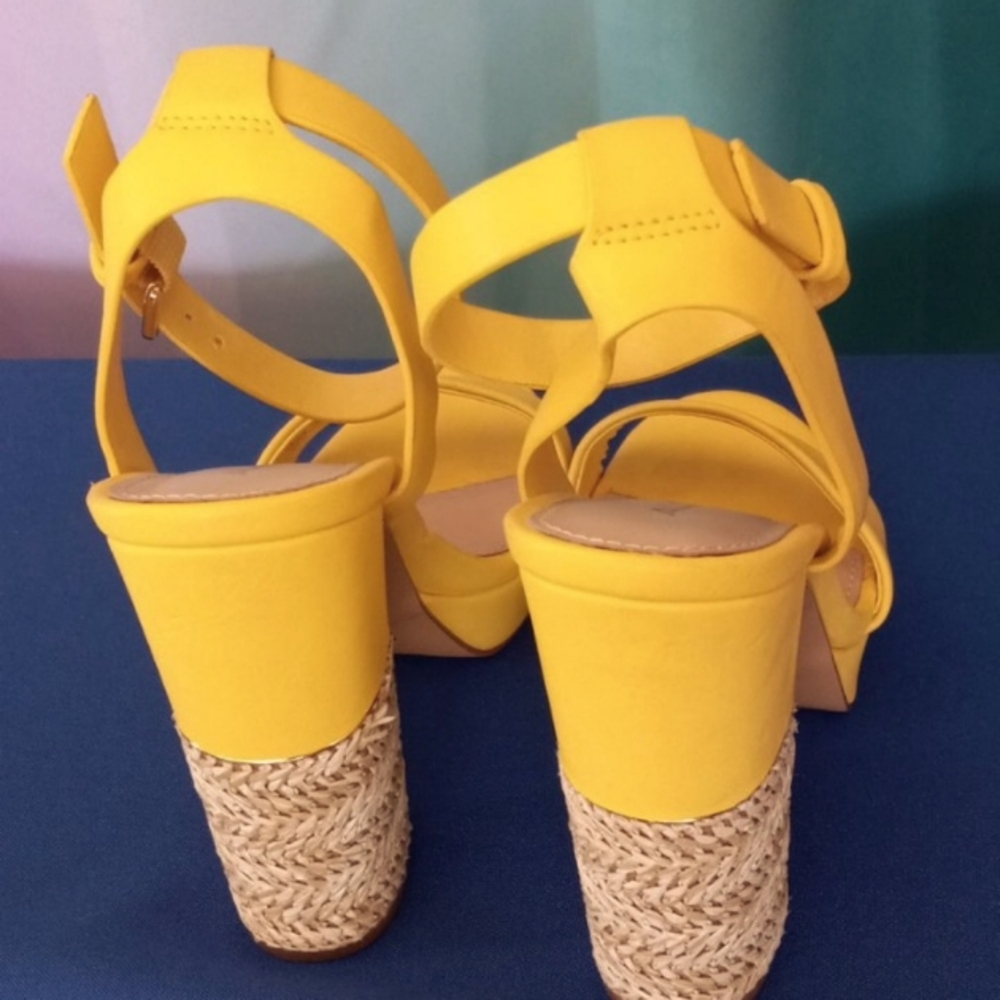 Aldo Yellow and Rattan Stiletto Heels Tropical Style Size 6 - Picture 5 of 6